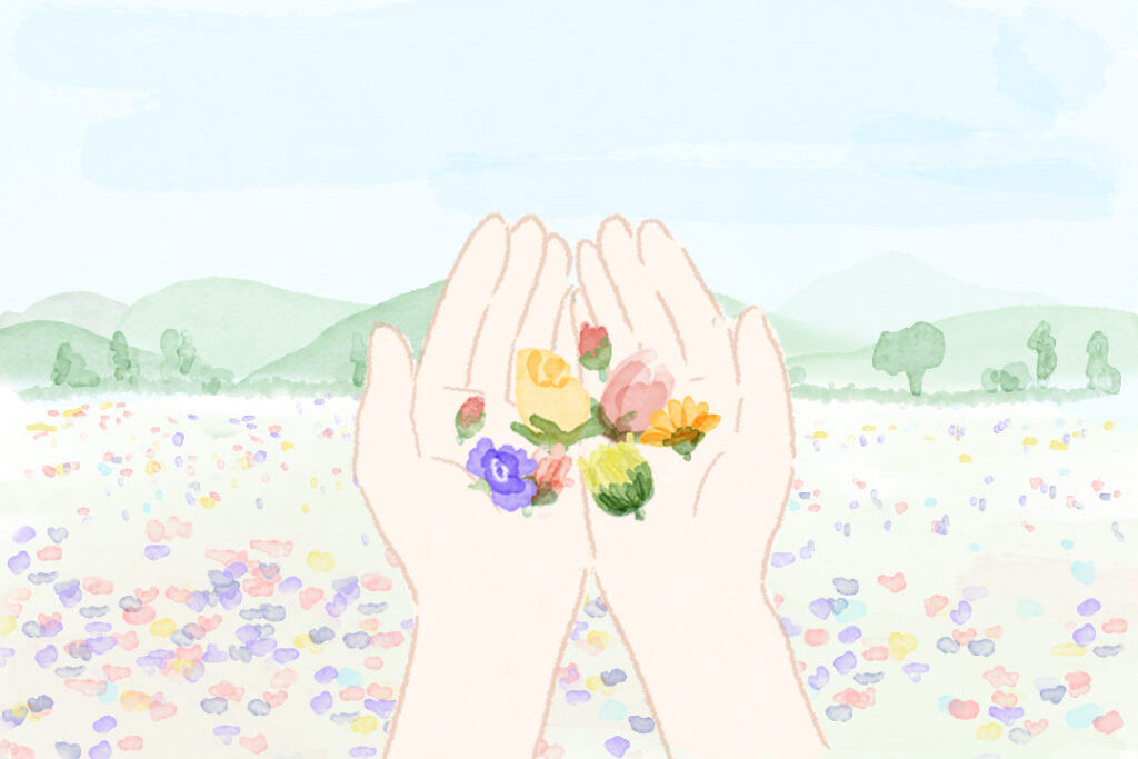 花畑　つぼみの花